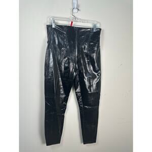 SPANX Leggings Faux Patent Leather Black Size XL Petite EUC